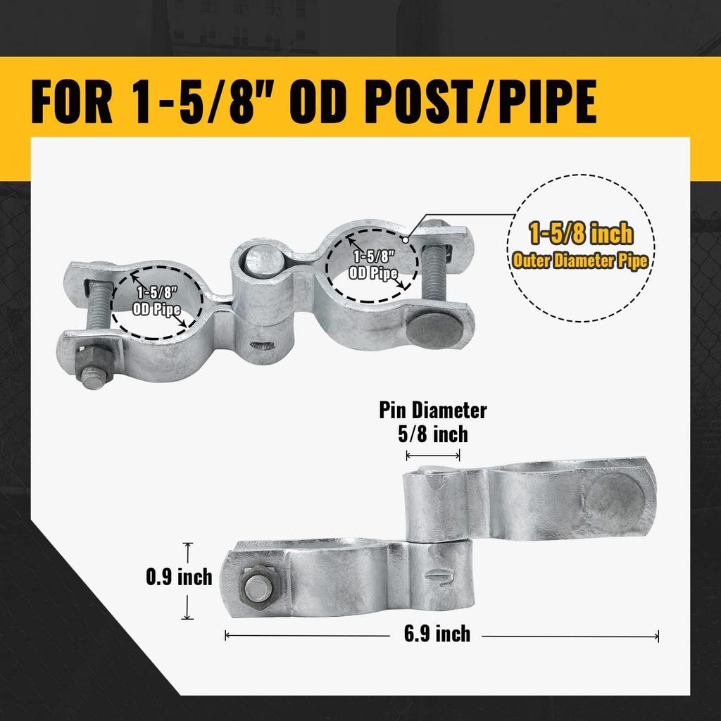 Chain Link Fence Gate Hinge Kit, VIVIDA 1-5/8" Gate Hinge Include Female Gate Hinge(2 PCS), Male Gate Hinge(2 PCS), Chain Link Fence Gate Hinge,