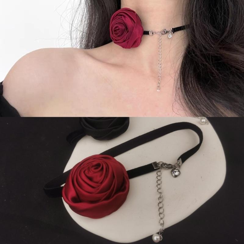 Elegante Blumen Choker Halskette Gothic Seil Choker Stoff Kragen Halskette Geeignet für Hochzeitsfeier Geburtstag Weihnachten