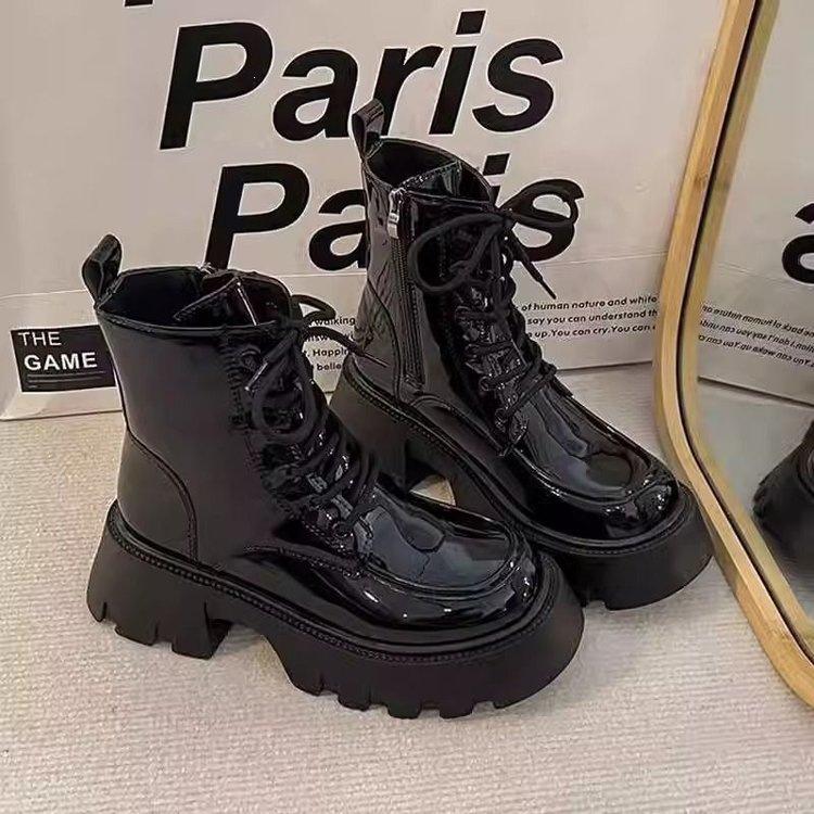 British style sweet and cool short boots Spice girl Martin boots women's autumn and winter new small thick-soled lace-up single boots tide
