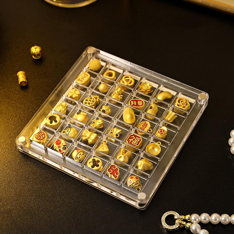 Scatola porta semi d'oro piccola a 36/64/100 scomparti Scatola da collezione con scomparti con ciondolo in acrilico con trasferimento oro Scatola espositore antiossidante