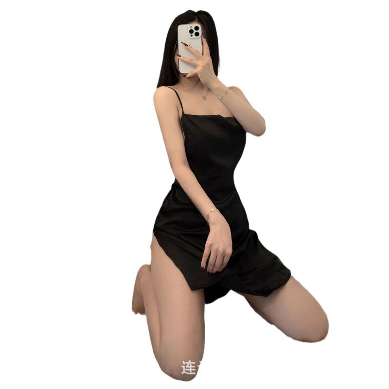 Summer Ice Silk Sexy Nightgown Pure Lust Underwear Seduction Suspender Skirt Pajamas Loungewear Beautiful Back Women