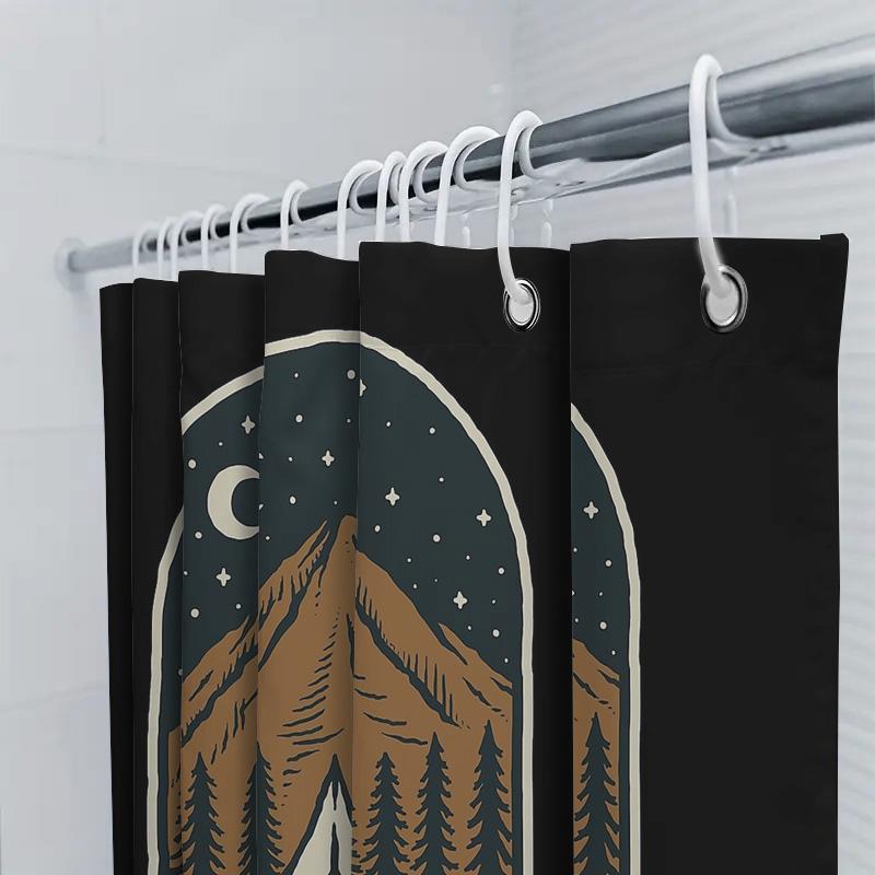 Mountain Forest Campfire Nature Landscape Shower Curtain Woodsy Hiking Backdrop Tent Camping Decor Rustic Home Decor
