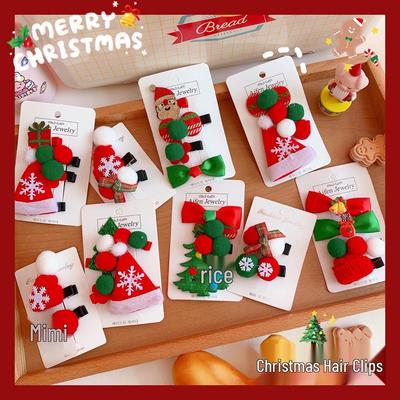 Cute Christmas Hair Clips Set - Santa Claus and Candy Duckbill Clips for Baby Girls
