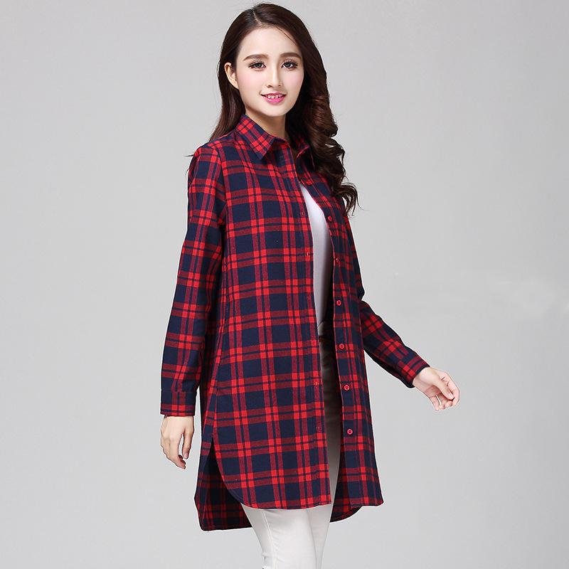 

Женская рубашка в клетку больших размеров на весну и осень, длинная повседневная рубашка, свободная офисная рубашка XXL