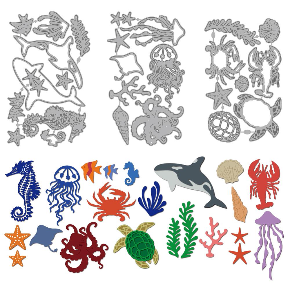 Ocean Animals Theme Carbon Steel Cutting Dies Stencils for DIY Scrapbooking Photo Album Decorative Embossing Paper Card Mixed Shapes