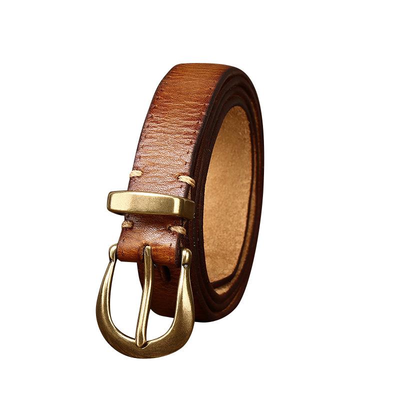 2024 Leather Belt Women'S Trend Versatile Personality Pleated Retro First Layer Cowhide Jeans Belt Women