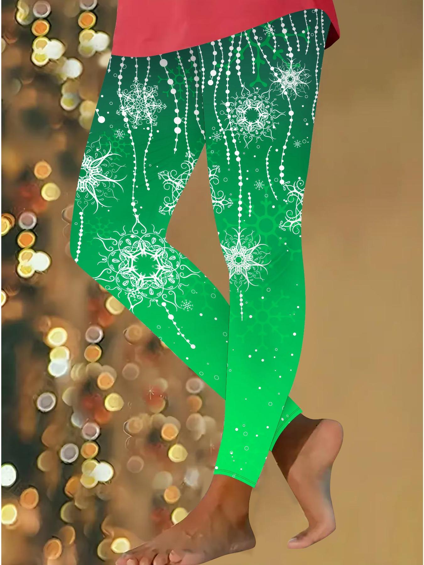 

Женские рождественские леггинсы для йоги с эластичными принтами, фитнес, бег, спортзал, активные штаны XXL зелёный
