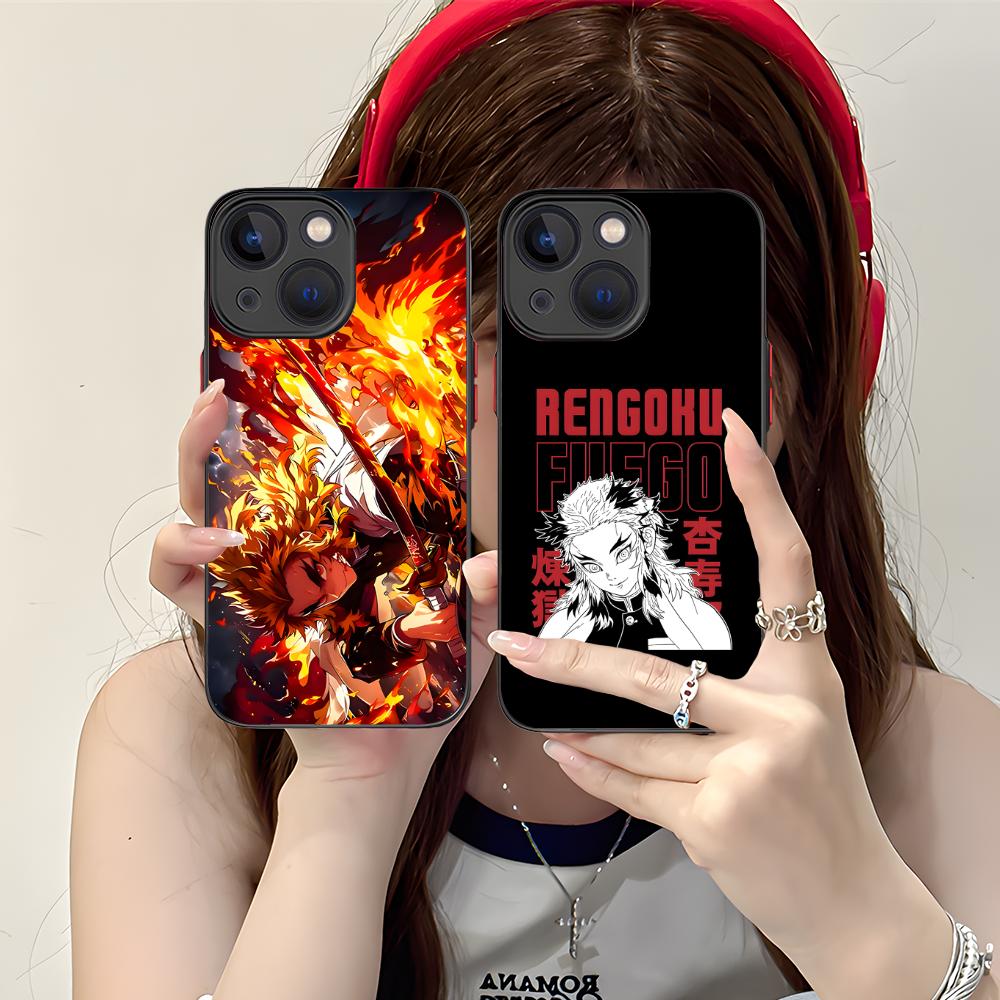 Demon Slayer Rengoku Phone Case for iPhone 16 15 14 13 12 11 X XR XS 8 7 Pro Max Plus Mini Colour Printing Silicone Cover Pretty