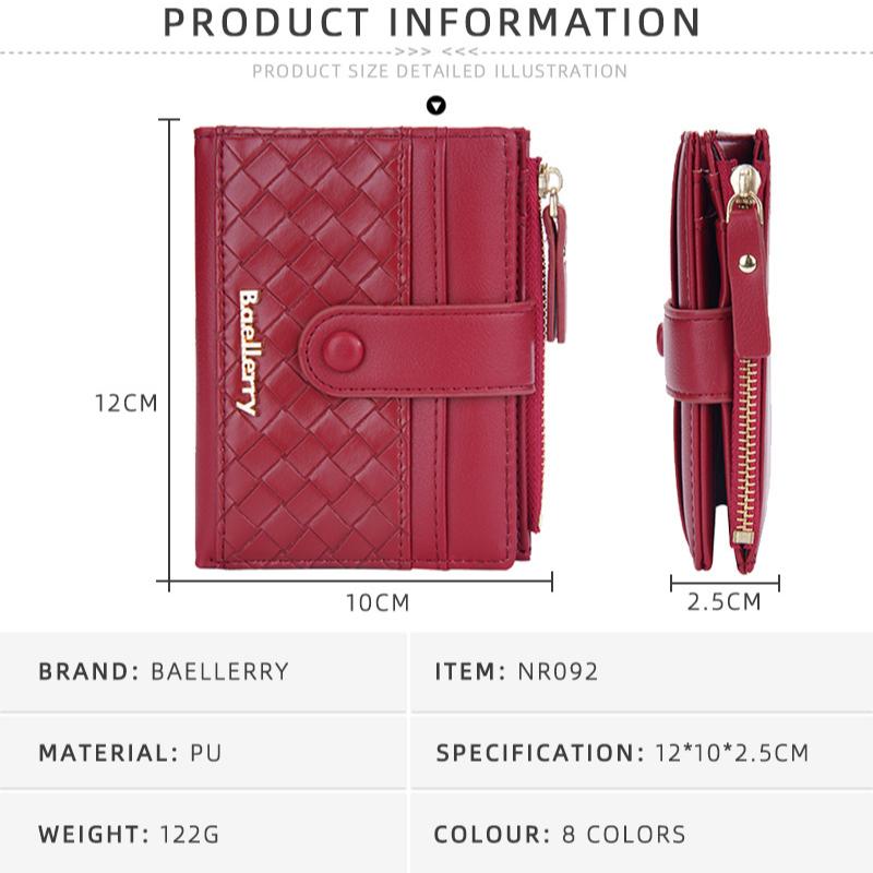 Women's Short Purse Korean Style Wallet Woven Pattern Billfold Snap Button Notecase Zipper Coin Purse Pu Leather Card Holder