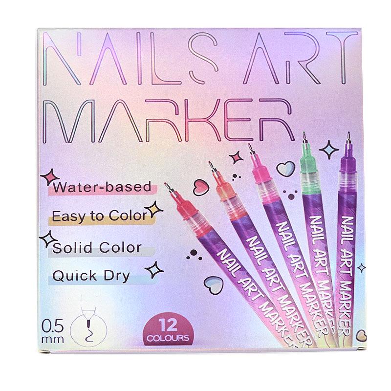 12-Color Nail Art Pen Set: Ultra-Fine Multi-Color DIY Painting & Highlighting Pens