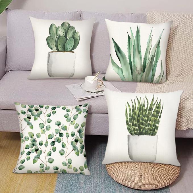 Cactus Plant Print Home Decor Pillowcase Bedroom Living Room Sofa Decoration Polyester Cushion Cover With Zipper