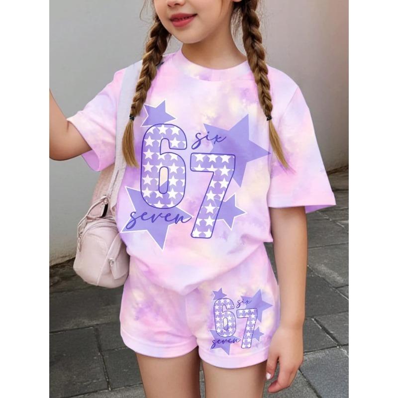 Conjunto de 2 piezas de Verano para Niños, Casual Deportivo de Tendencia, Estampado de Patrón 3D, Camiseta de Cuello Redondo y Pantalones Cortos