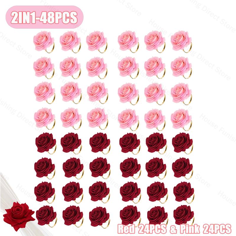 2025 New Valentine's Day Napkin Rings Rose Metal Napkin Rings Faux Flower Napkin Rings Wedding Banquet Birthday Decoration
