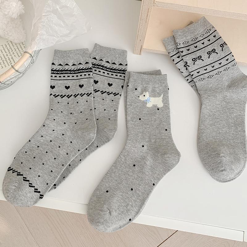 Printemps et Été, Chaussettes Mi-mollet pour Femmes Absorbant la Sueur et Respirantes avec Nœuds et Motifs Animaux Sont Simples et Polyvalentes