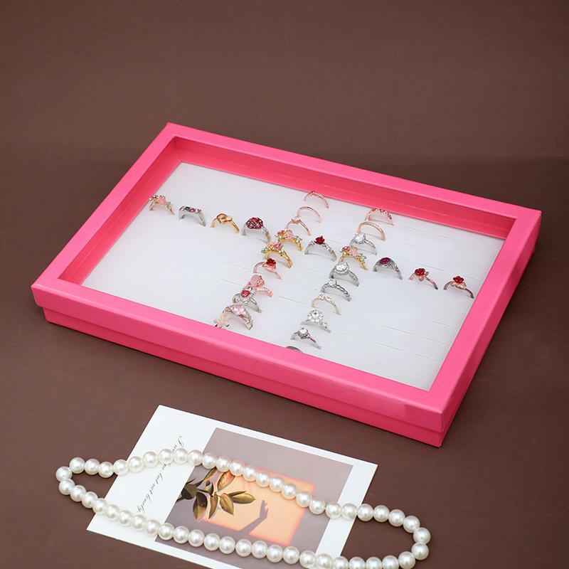 

100 слотов держатель для колец витрина для колец черный органайзер для ювелирных изделий с прозрачной крышкой коробки для колец для нескольких колец(Кольцо-органайзер) темно-розовый