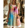 Women's  Vintage Pattern Printed Sleeveless Round Neck Dress Loose Soft and Comfortable Plus Size Dress