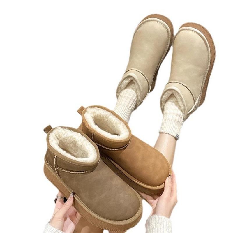 Damen Schneestiefel neu Winter Leder dicksohlige wasserdichte rutschfeste Baumwollstiefel Damen Samt Brotschuhe