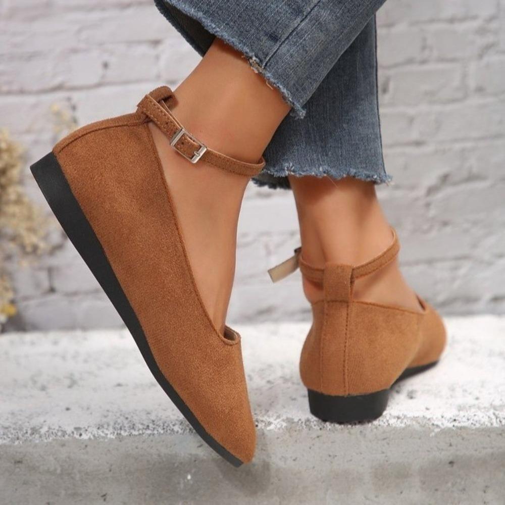 Women's Shallow Ankle Buckle Flats Shoes Spring/autumn New Round Head Low Heel  Large Size Comfortable Women's Shoes