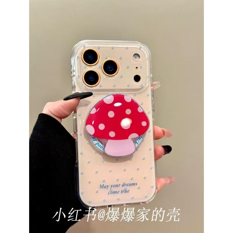 Applicable to Apple iphone17promax polka dot mushroom 16pro magnetic suction 15 Korean bracket 14ins mobile phone case