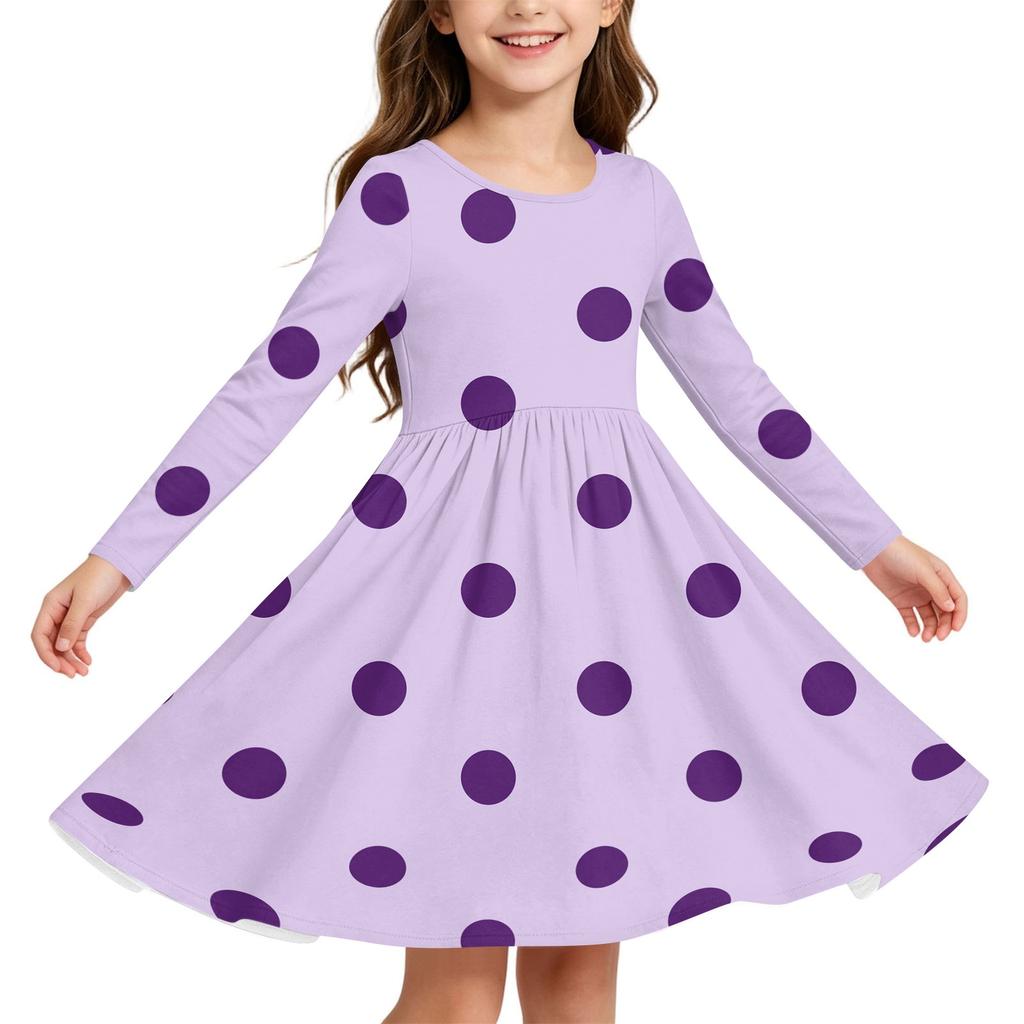 Mädchen Weihnachtsdruck Langarmkleid mit Ärmeln für Feiertagsparty und