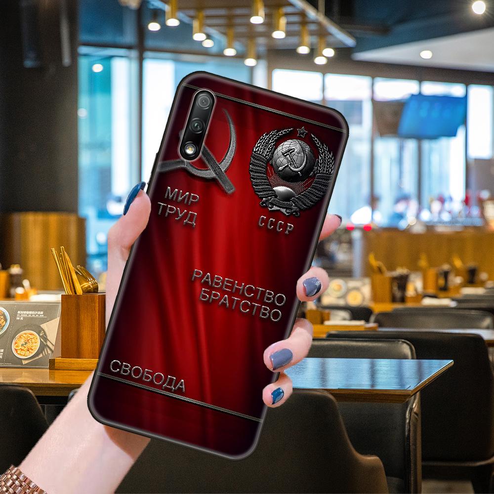 Phone Case For Huawei Honor 9X 9 9S 10 20 30 S i A 8X 8A 8S 7X 7A Pro Lite  Black Cover Back Luxury Funda Silicone USSR Flag