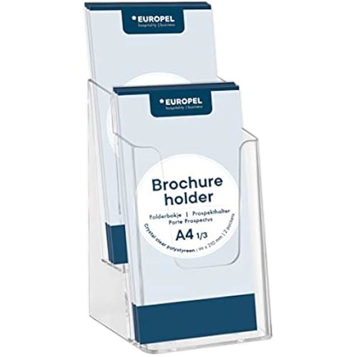 Porte-brochure - europel - 1/3 a4 - transparent - 2 niveaux - montage mural