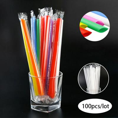 100pcs 1cm Wide Disposable Drinking Straws Mixed Colors Plastic Beverage Straws Pearl Milk Tea Plastic Strwas Party Bar Supply