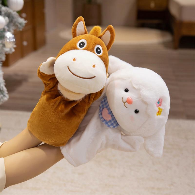 Funny Cute Cartoon Forest Animal Hand Puppet Plush Toys Soft Panda Sheep Kitten Deer Horse Toys Lovely Children Game Props