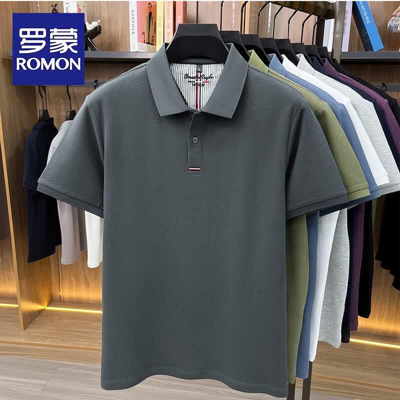 ROMON Men s Luxury Lapel Short-Sleeve Polo Shirt M