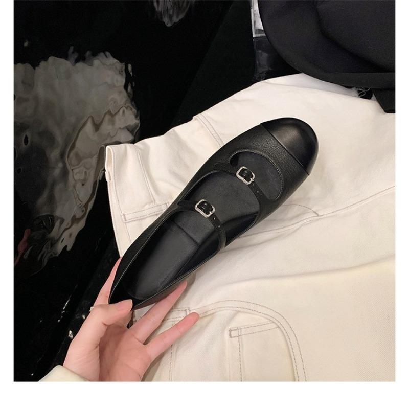 One-piece Shoes, Women's Round-toed Rhinestone Flat Single Leather Shoes