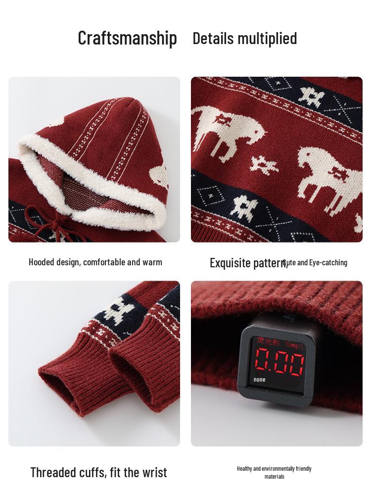 DUUDUU 2025 Kids' Winter Knit Cardigan - Thick & Cozy Red Sweater