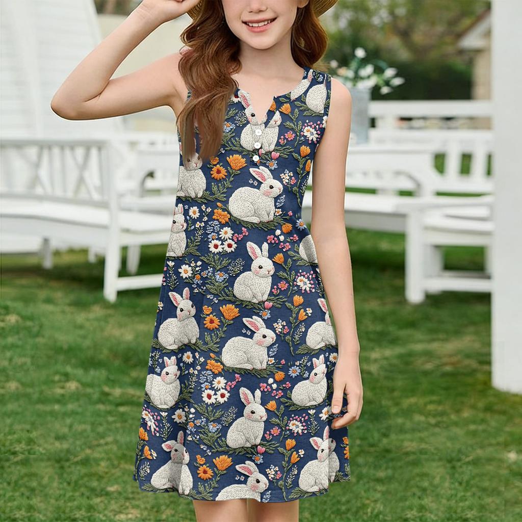 Girl Summer Dress Color & Print Sleeveless Dress With Pocket Casual Dress Sleeveless Party Dress