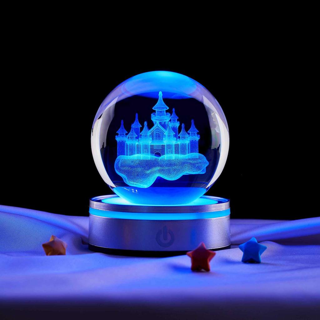 3D Carved Castle in the Sky Crystal Ball Night Light – Luminous Glass Ornament & Valentine's Day Gift