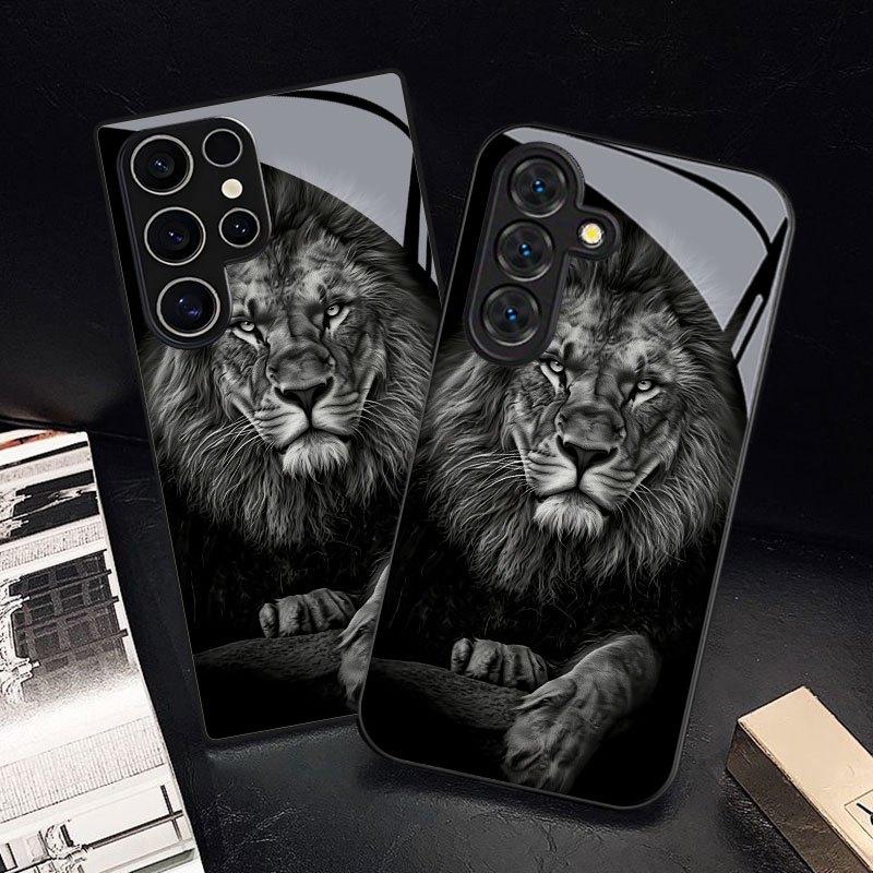 Lion Head Print Pattern Glass Phone Case Suitable for Samsung Galaxy S26 S25 S24 S23 S22 S21 S20 FE/Ultra/Plus Anti Drop