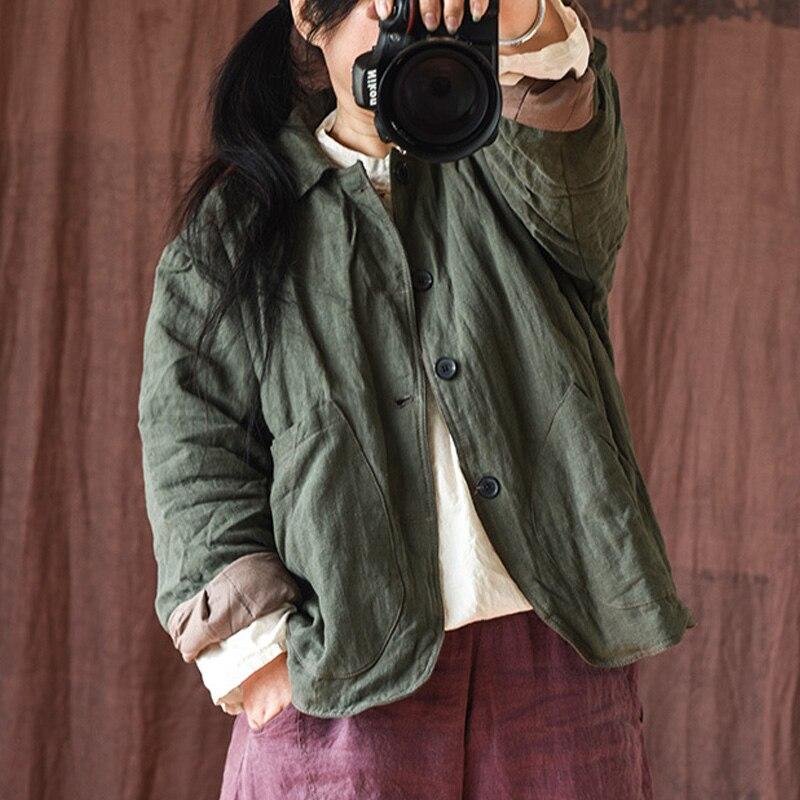 

Johnature женские винтажные льняные куртки на пуговицах однотонные пальто с отложным воротником осенние оригинальные теплые пальто с карманами