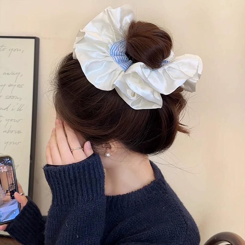 Übergroßes Satin Französisches Haar-Scrunchie für Damen Elastischer Pferdeschwanzhalter Stirnbänder Haarbänder Elastische Haaraccessoires