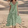 Women's Summer Fashion V-Neck Beach Long Short Sleeve Floral Printed Dresses