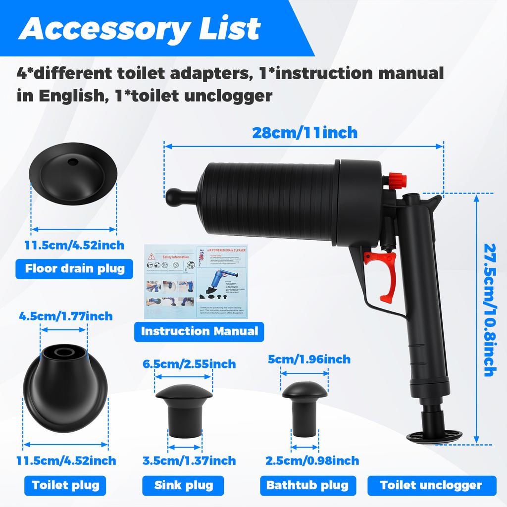 Toilet Plunger Set with 4 Unclogging Heads Efficient Air Plunger Reusable Toilet Drain Clog Remover Practical Drain Clog Remover