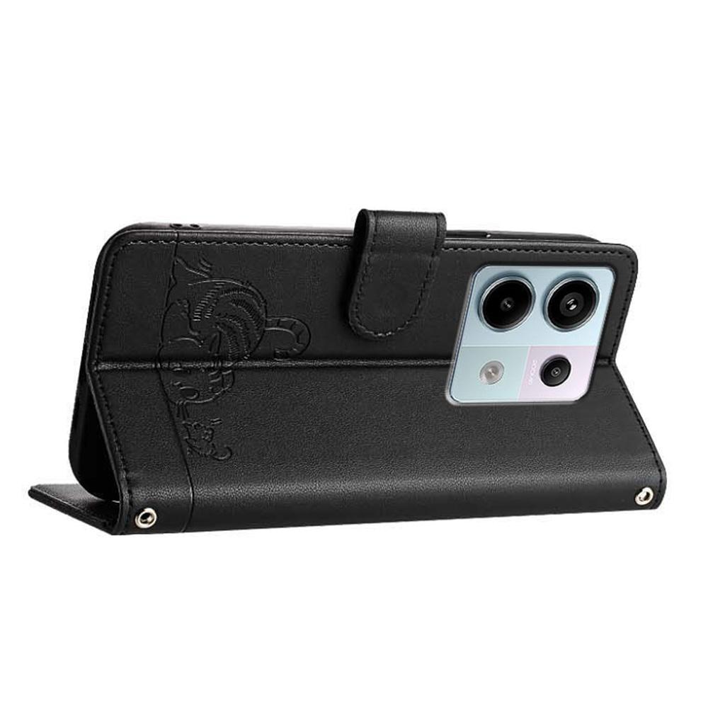 For Xiaomi Redmi Note 13 Pro 5G/Poco X6 5G Case with Strap RFID Blocking Leather Wallet Phone Cover Cat Mouse Pattern - Black