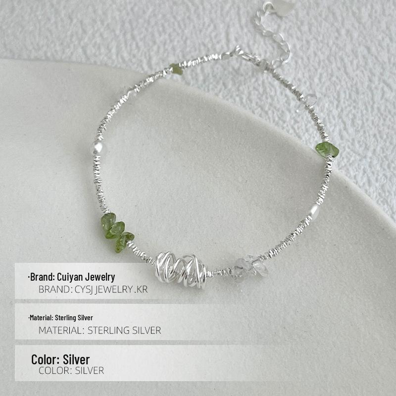 Cui Yan S925 Sterling Silver Korean-Style Peridot Crystal Bracelet for Women