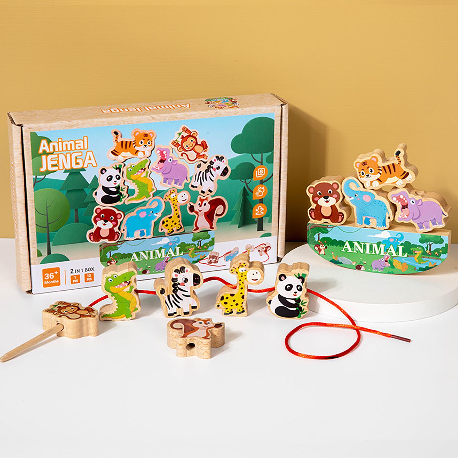 Деревянная Животные Фрукты Бусины Большой Строительный Нанизывание Веревка Головоломка Игрушка One Size