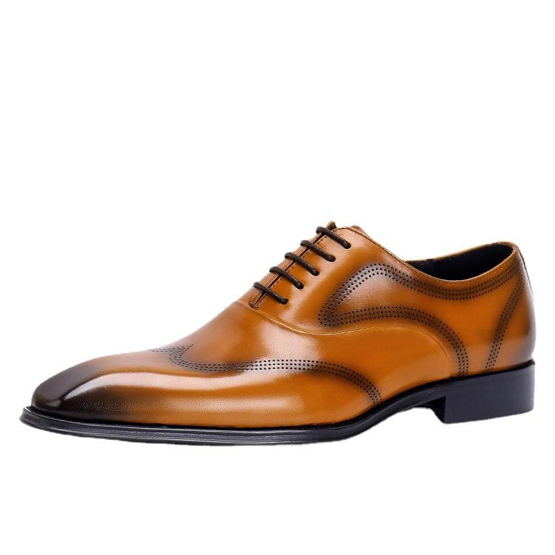 Douyin Hot List Square Head British Oxford Shoes Men'S Hand-Polished Brock Engraved Leather Shoes
