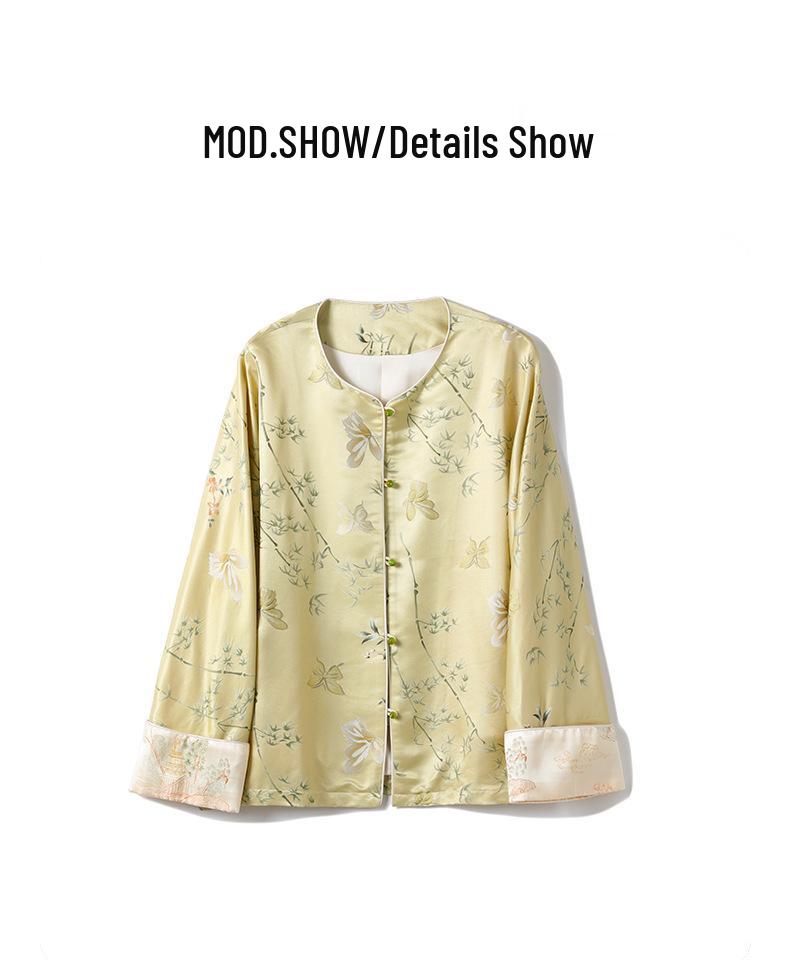 2025 Autumn Women's Heavyweight 32 Momme Silk Jacquard Jacket - New Chinese Style Design, Long Sleeve