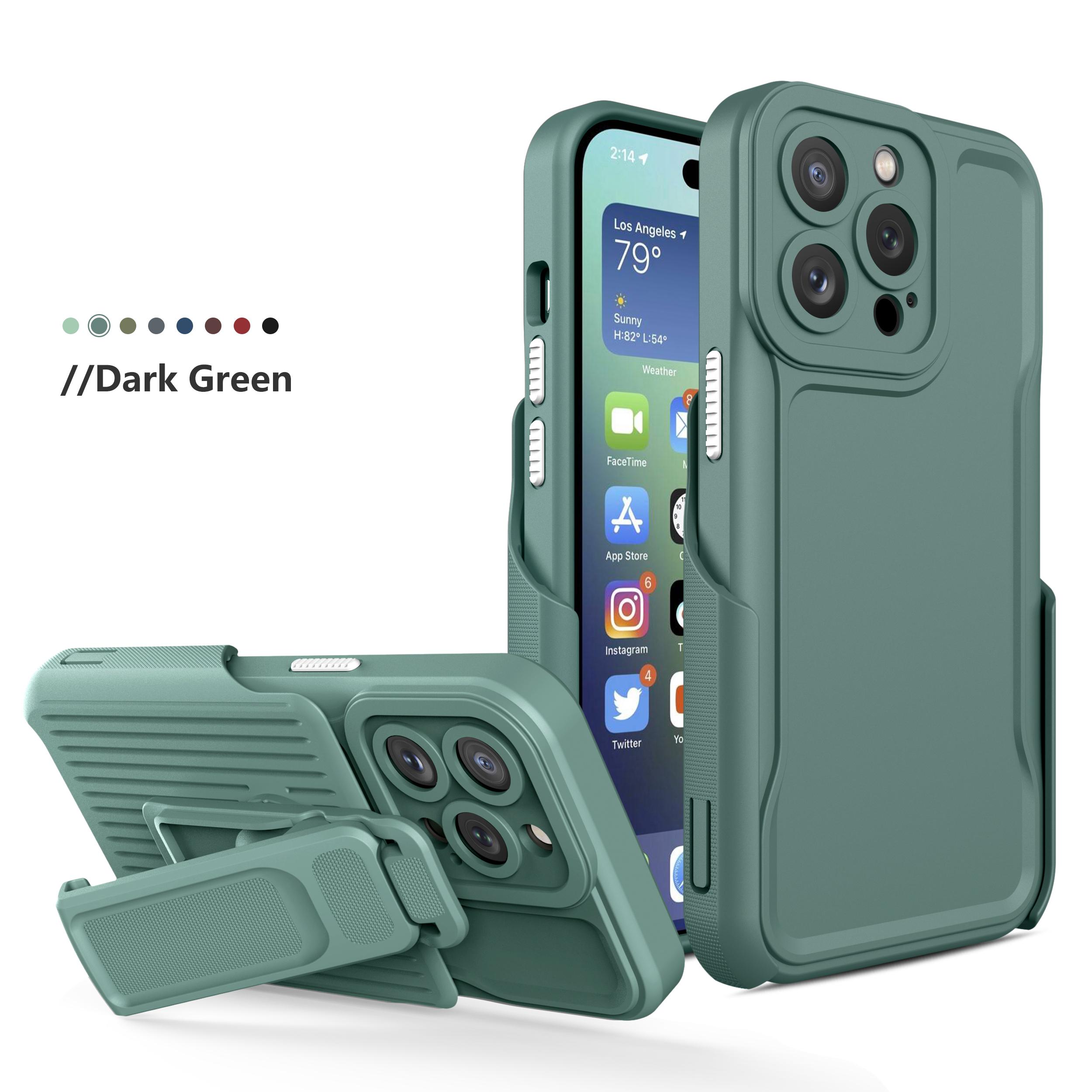 

Бронированный чехол для IPhone 14 Pro Max 14 Plus 13 12 11 Promax, чехол с задним зажимом, сверхпрочный силиконовый противоударный чехол for iPhone 14&case with clip темно-зеленого
