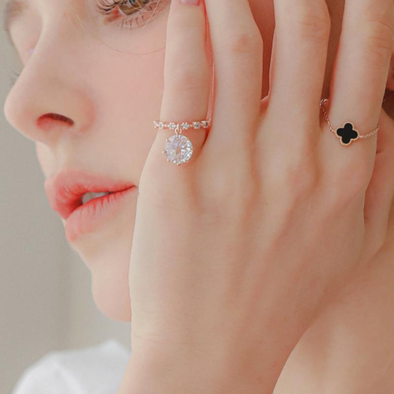 J.Lauren Clover Onyx Rose Gold Chain Ring R0588