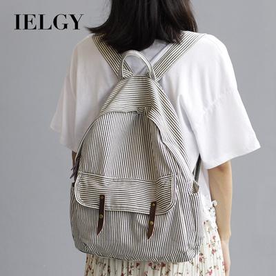 Korean Version of Simple Striped Canvas Schoolbag, Trendy College Style Backpack, Casual and Fashionable Large-capacity Women's Backpack