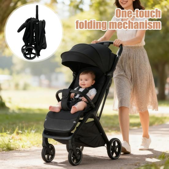 Yousheng Foldable Baby Stroller Portable High-View Seat with Storage Basket Cup Holder Hook Sunshade Shock Absorber Wheels Travel Stroller for Infant