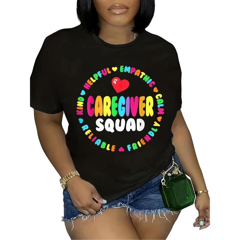 

Women S Funny Proud Caregiver Squad Nurse Appreciation Week T-Shirt - Heart Design with Empathy, Kind, Calm, Reliable & Friendly Lettering S чёрный