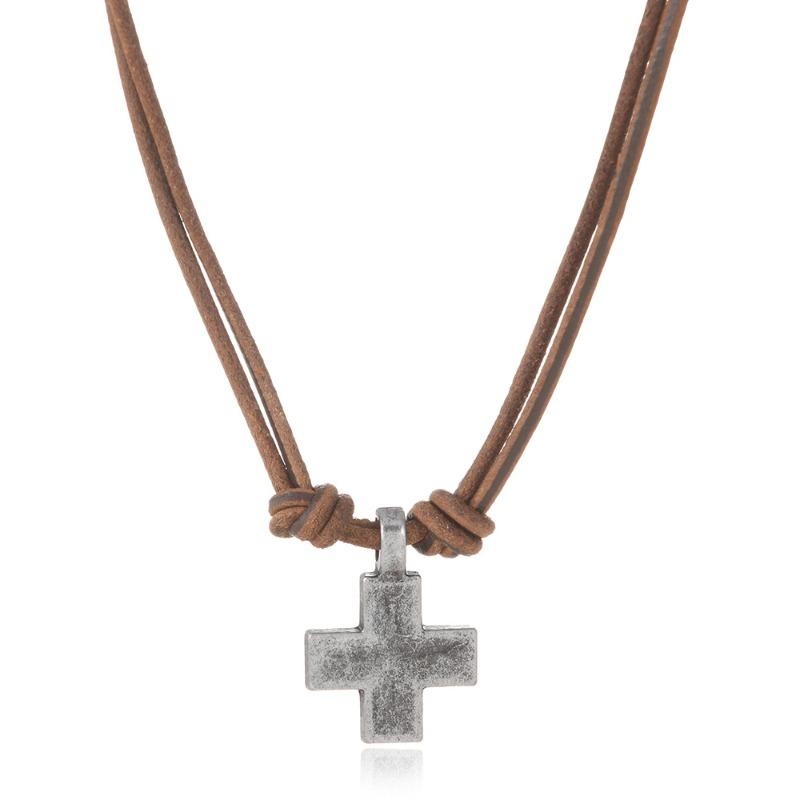 

Europe and America Punk American Clover Cross Pendant Unisex Simple Niche High-end Titanium Steel Necklace 50cm коричневый