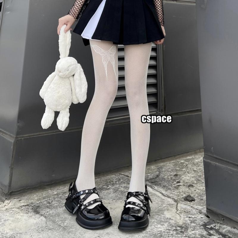 

New black stockings spring and autumn thin anti-hook silk butterfly pattern black silk fishing net socks sexy jumpsuit leggings One Size